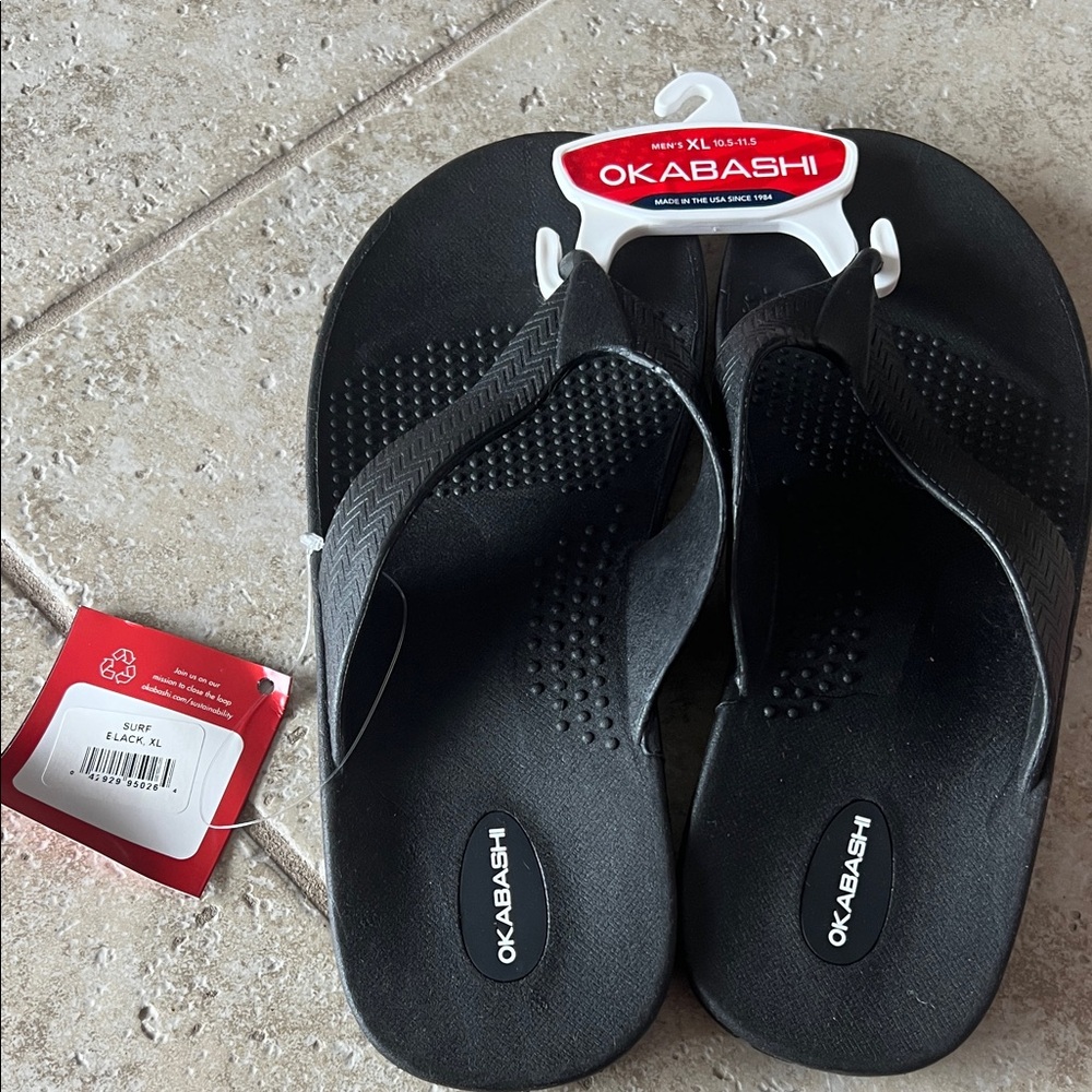 Okabashi Classic Black Flip Flops - Surf - NWT - XL 10.5-11.5